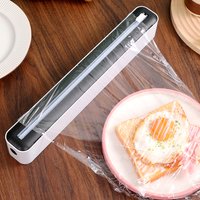 Minimalist Black & White Plastic Wrap Dispenser with Slide Cutter - One-Handed Kitchen Organizer