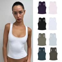 Tank Top with Wide Shoulder Straps for All Seasons, Racerback Sports Vest, Everyday Sports Innerwear, High-Elastic Solid Color Slim-Fit Top, Multi-Color Basic Casual Tank Top