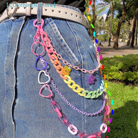 Acrylic Layered Pants Jean Chain Heart/Flowers Pendant Rainbow Resin Trousers Chains Wallet Chains Keychains Body Chain【AliS8】