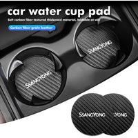 2Pcs Car Carbon Fiber Coaster Anti-Slip Water Cup Drink Mat For SsangYong Rexton Y400 Y450 G4 2021 2022 Kyron Rodius Tivoli
