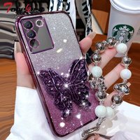 3D Butterfly Phone Holder Bead bracelet Glitter Plating Case for Samsung Galaxy A05 A05S A04 A04E A04S A03S A02S A02 A03 Cover