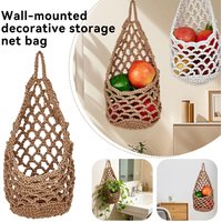 Boho Style Hand-Woven Macrame Hanging Fruit Storage Basket, Hand-Woven Cotton Wall Storage Net for Kitchen Vegetables & Plants