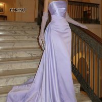 vestidos Lavender Mermaid Prom Dresses Satin Evening Dress with Folds Fashion women's formal evening gowns Customized