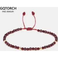 Natural Stone Garnet Beads Bracelet Thin Multi-Faceted Handmade Weave Red String Bangles Bracelets For Women Adjustable Bileklik