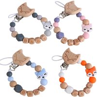 Animal Baby Anti-drop Chain Wood Pacifier Clips Fox Silicone Beads Infant Nipple Appease Soother Chain Dummy Holder
