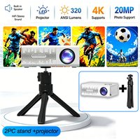 MAOHUTER MINI Portable Projector 4K High Definition Video Playback Support MicroSD/USB/HDMI/3.5mmheadphone 2PC Stand + Projector