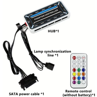 10-Port 6Pin Fan & 2-Port 4Pin ARGB Controller SATA power supply with Remote, Built-in RGB Light Hub (Battery Not Included)