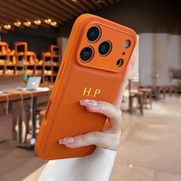Personalized Name Faux Leather Phone Case For iPhone 17 16 15 14 13 Pro Max Plus Air Custom Initials DIY Hot Gold Foil Stamping
