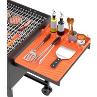 Heat Resistant Silicone Grill Tool Holder Mat with Side Shelf Drip Pad for Blackstone BBQ Utensils Kitchen Countertop