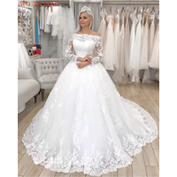 Princess Vestido de Noiva 2024 Luxury Applique Long Sleeves Wedding Dresses Sweep Train Boat Neck Off The Shoulder Bridal Gowns