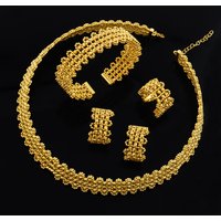 Gold Plated Hand-Knit Design Jewelry Set for Women Necklace Bracelet Ring Earrings Jewelry Set Party Gifts