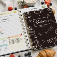 Recipe Journal Notebook, Spiral Recipe Book with Tabs, Ingredients, Directions, Notes & Review Pages, Kitchen Cooking Gift