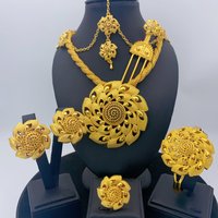 Luxury Ethiopian 24k Gold Color 6pcs Jewelry Sets For Women Dubai Big Flower Shape Nigerian Necklace Jewellery Set Gift Wedding