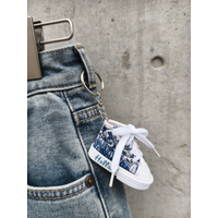 Mini Sneaker Keychain, Cute Canvas Shoe Bag Charm, Tulip Bicycle Print Keyring, Lightweight Travel Souvenir