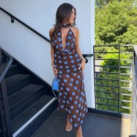 KONDALA 2026 Spring Summer Elegant Dot Women Suits Fashion Halter Backless Off The Shoulder Tops Chic Flowy Zipper Ladies Skirts