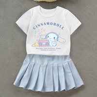 Cinnamoroll T-shirt Pleated Skirt Set Children Kawaii Cartoon Tee Top Short Skirt Girls Clothes Skirts Suit Short Sleeve Gift