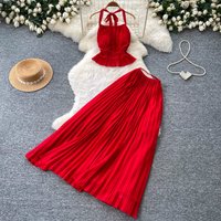 Women Two Piece Sets Skirt Set Halter Sexy Sleeveless Tops Long Skirts A Line High Waist Y2k Streetwear Elegant Work Summer
