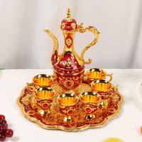 Vintage Metal Turkish Coffee Pot Set European Style Tea Set 6 Luxury Wine Cups For Serving Tea Wine Coffee Cappuccino