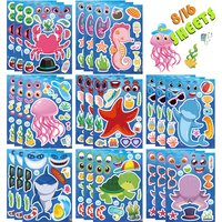 8/16Sheets DIY Marine Animal Make a Face Jigsaw Puzzle Stickers Blue Sea Assemble Toys For Kids Funny Game Children Party Favor