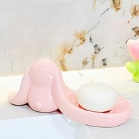 Cute Pink Long-Ear Rabbit Ceramic Soap Dish Bathroom Kitchen Holder for Soap Bars Decorative Bunny Tray Soap Dish Cute Gift 1pc
