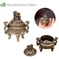 ※Vintage Alloy Incense Burner Stick Holder Three Legged Hollow Out Mini Sandalwood Incense Burner Tea Ceremony Home