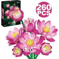2026 NEW 260PCS lotus Bouquet Building Blocks Pink Immortal Flower Home Desk Plant Decoration Assemble Bricks Toy Gift For Girls