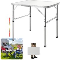 Portable 2.5ft Folding Table, Adjustable Height Aluminum Camping Desk w/Handle, 75x55cm Picnic Table for Beach Party Outdoor