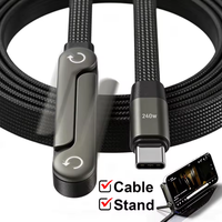 2 in 1 240W Type C to Type C Fast Charging Foldable Bracket Data Cable Type C Desktop Holder Charging Wire for iPhone 17 Samsung