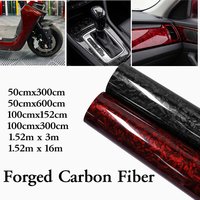 Auto-Vinylfolie, glänzend, geschmiedete Carbonfaser, Schwarz-Rot, PVC-PET-Trägerfolie, Luftkanäle, Aufkleber, Rolle für Autoinnenraum, Armaturenbrett, Seitenspiegel, Motorrad, Laptop, verschiedene