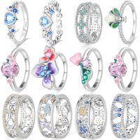 Rings For Women 100% 925 Sterling Silver Pink Heart Crown Star Moon Snowflake Zircon Rings Fashion Engagement Wedding Jewelry