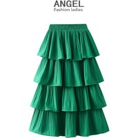 1pcs/lot korean style woman fashion cake dance long skirt lady 4layers solid pleated skirt