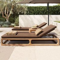 Hotel Wooden Beach Sun Lounger Bed Luxury Garden Rattan Teak Wood Aluminium Rope Wicker Double Patio Pool Teak Outdoor Sunbed