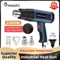 Pistolet na gorące powietrze Podofo 220V 2000W 4 dysze 60-600 ° F Niekończo Regulowana Standardowa Wtyczka EU do Lutowania, Formowania i Suszenia