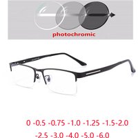 Half Frame Sun Photochromic Gray Customize Prescription Eyeglasses TR90+Metal Square Short-sight Eyewear 0 -0.5 -0.75 To -6.0