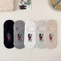 5 Pairs of Disney Mickey Mouse Women's Crew Socks Cartoon Cotton Print Summer Lightweight Breathable Four Season Short Socks