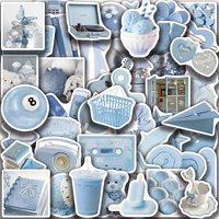 50/100PCS Cartoon Blue & Pink Aesthetic Creative Stickers Waterproof Decorative Stationery Phone Scrapbook Stickers