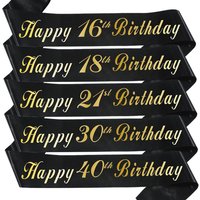 Happy 16th 18th 21st 30th 40th 50th 60th 70th Birthday Satin Sash for Girls Women Birthday Party Favor Decoration Supplies Black