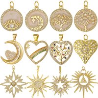 Juya 18K Real Gold Plated New CreativeTree Of Life Evil Eye Moon Star Hamsa Love Heart Charms For DIY Pendant Jewelry Making