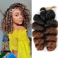 Full Star 8 inch French Loose Wave Crochet Braids Black Ombre Bug Brown Color Synthetic Hair Spiral Curly for Women use Party