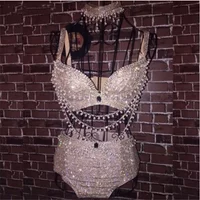 nightclub sexy dance bar singer DJ stage singer show party performance 2 piece sets dress (top+shorts+necklace)female costumes