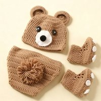 Newborn Photography Props Cute Bear Costume Soft Knitted Infant Hat Shorts Shoes 3pcs Set Baby Photo Shoot Outfit Accessories