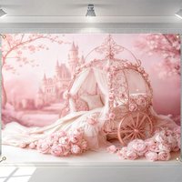 LS Dream Castle Pink Carriage Backdrops Kids Cake Smash Props Baby Birthday Decors Floral Child Girl Photography Background