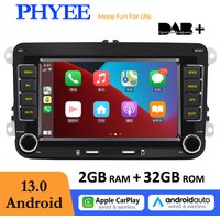 Android Radio 7" 2 DIN, Wireless CarPlay/Android Auto, DAB+ RDS BT GPS, 2GB RAM 32GB Storage for VW PQ35 Golf 5/6 Jetta Touran