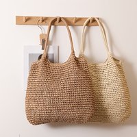 Women Shoulder Bag, Fashion Large Capacity Straw Tote Bag, Casual Solid Easy Handbag Purse for Vacation Outdoor Travel Camping