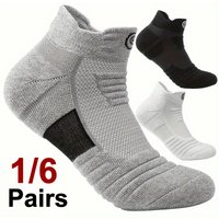 1/6 Pairs Men Basketball Sports Socks Soft Comfortable Sweat Absorbing Breathable Running Shock-Absorbing Anti Slip Low Top Sock