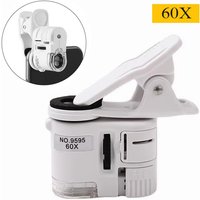 60X Universal Clip Pocket Microscope with LED Light UV Magnifying Glass and Adjustable Focus for Cell Phone Jewelry