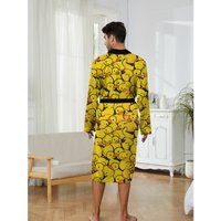 Spring Autumn Men's Long Robe with Digital Printed Yellow Duck Pattern, Trendy Comfortable Home Casual Long Robe, Quick Drying.