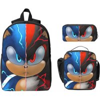 Sonic Shadow Backpack Boys Girls BookBag School Bag Computer Shoulder Bags 3ps Insulated Lunch Bag Pencil Case