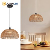 Boho Dome Dining Room Chandelier Brown Woven Pendant Lighting Coastal Wicker Light Pendant Hanging Light Fixture for Home 30CM