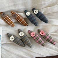 New Vintage Korean Style Button Hair Clips Plaid Fabric Duck Bill Clip Oval Hairpins For Side Bangs Women Girls Hair Accessories